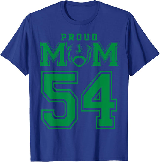 Custom Proud Football Mom Number 54 G Personalized T-Shirt - T-Shirt | Royal