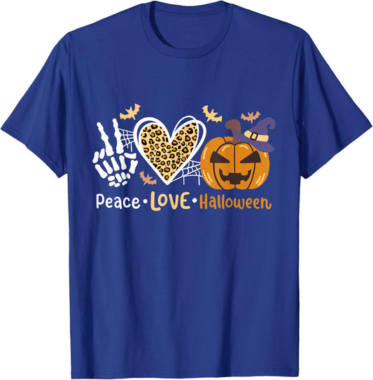 Peace Love Halloween Costume Pumpkin Leopard Heart Party T-Shirt - T-Shirt | Royal