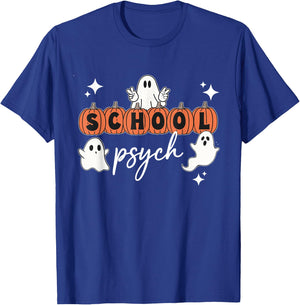 Halloween School Psych Pumpkin Ghost Boo Crew Spooky Season T-Shirt - T-Shirt | Royal
