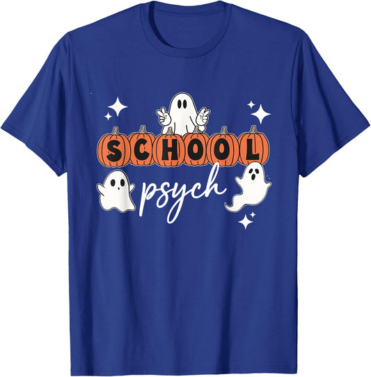 Halloween School Psych Pumpkin Ghost Boo Crew Spooky Season T-Shirt - T-Shirt | Royal