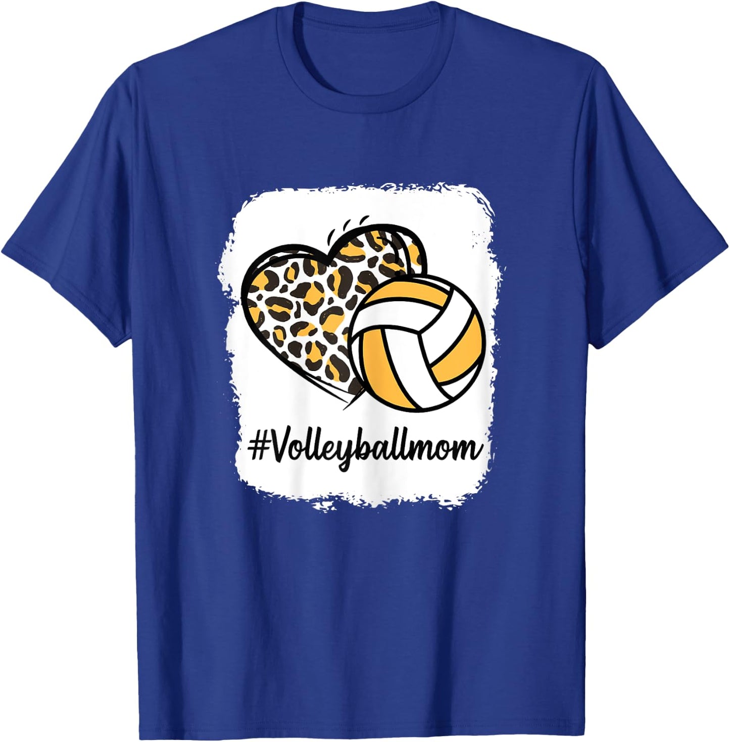 Bleached Volleyball Mom Yellow Leopard Print Heart T-Shirt - T-Shirt | Royal