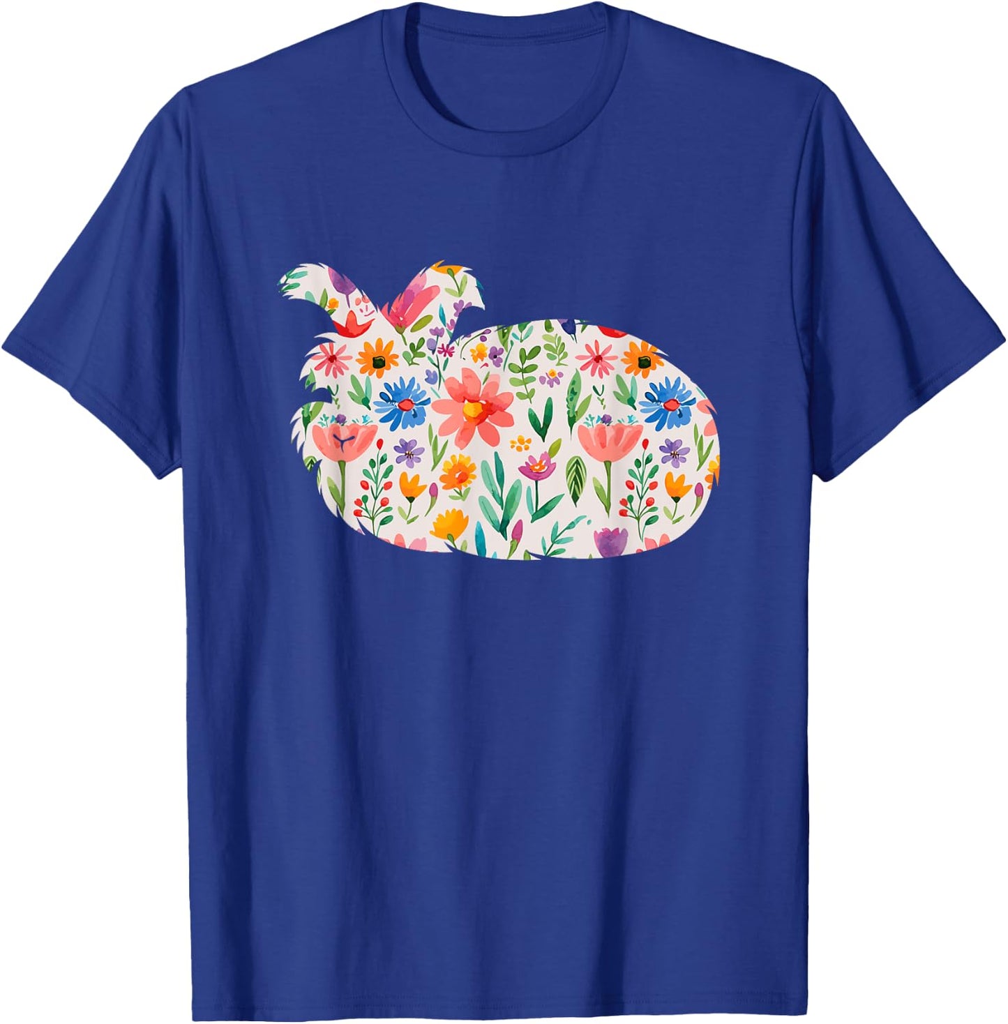 English Angora Bunny Rabbit watercolor flowers design T-Shirt - T-Shirt | Royal