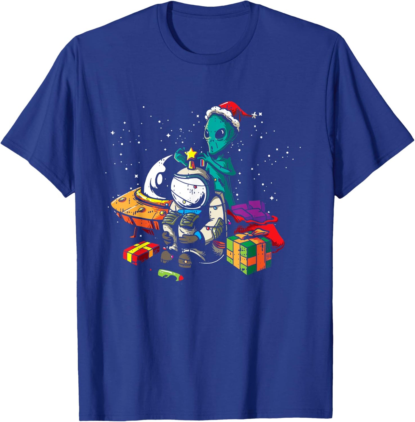 Alien Astronaut Christmas Tree Pajama Funny Space UFO X-Mas T-Shirt - T-Shirt | Royal