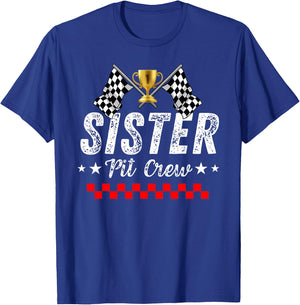 Sister Pit Crew Race Car Racing Birthday Party Matching Team T-Shirt - T-Shirt | Royal
