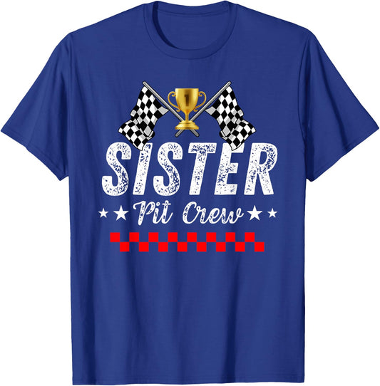 Sister Pit Crew Race Car Racing Birthday Party Matching Team T-Shirt - T-Shirt | Royal