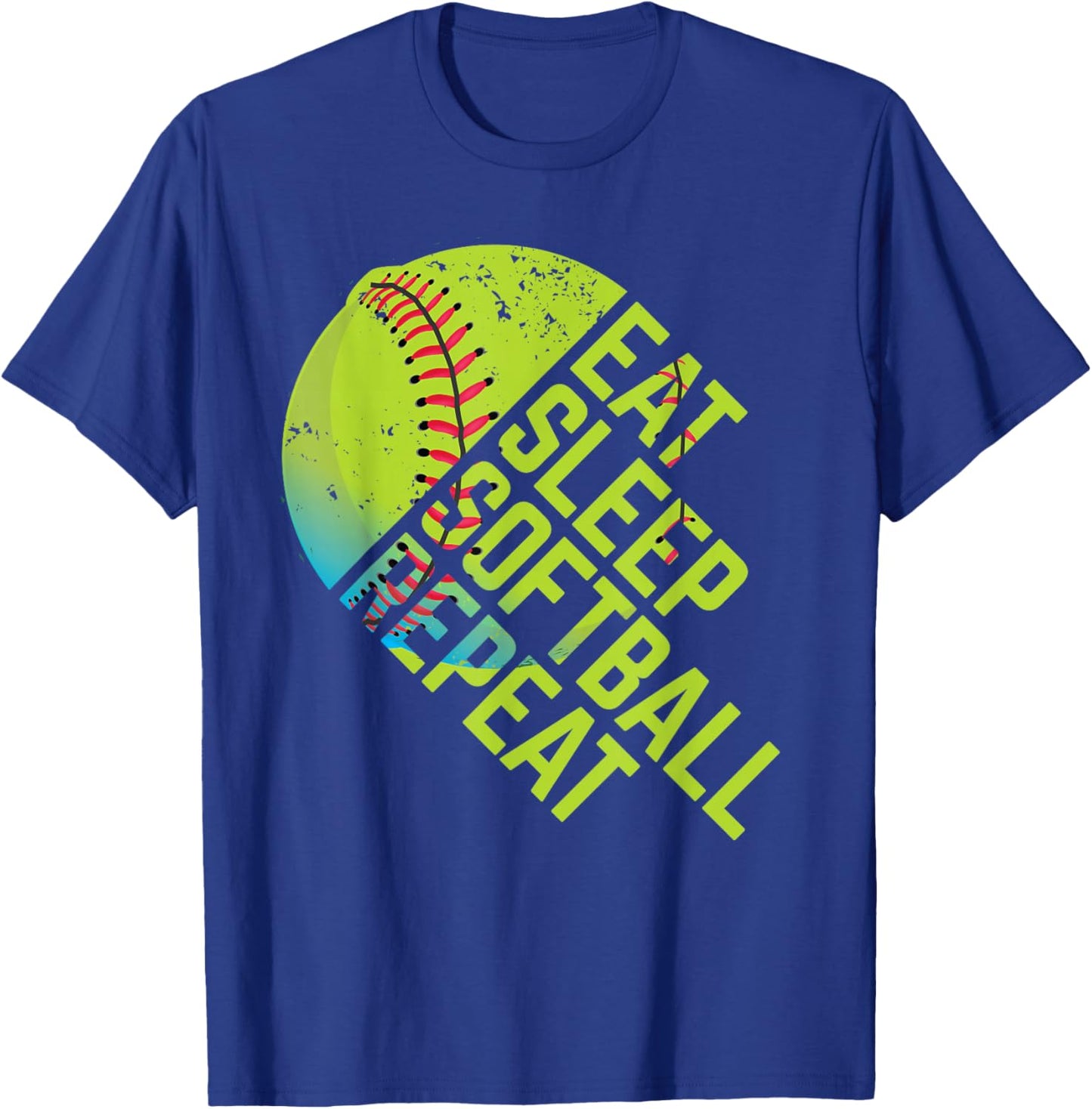 Eat Sleep Softball Repeat Funny Bat & Ball Player Sports Gag T-Shirt - T-Shirt | Royal