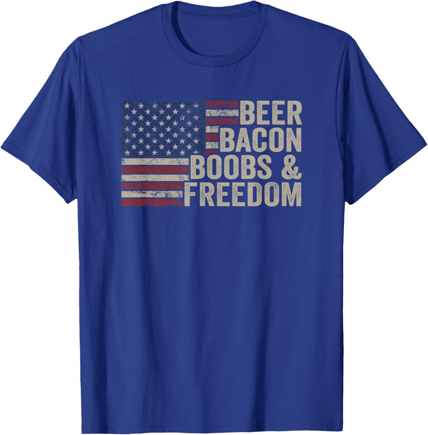 BEER BACON BOOBS & FREEDOM - Vintage USA Flag BBQ Drinking Men T-Shirt - T-Shirt | Royal