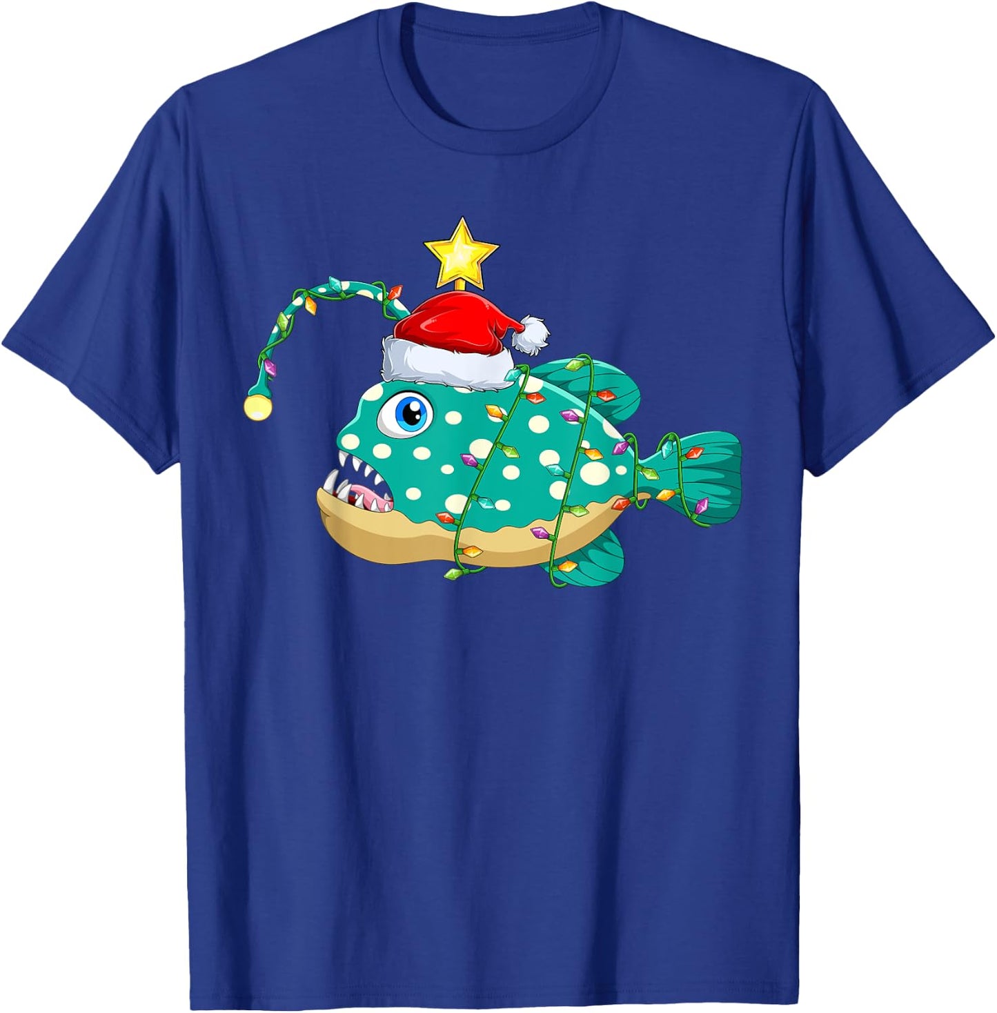 Santa Anglerfish Christmas Apparel Gifts Anglerfish Lighting Xmas Tree Matching Anglerfish Christmas T-Shirt - T-Shirt | Royal