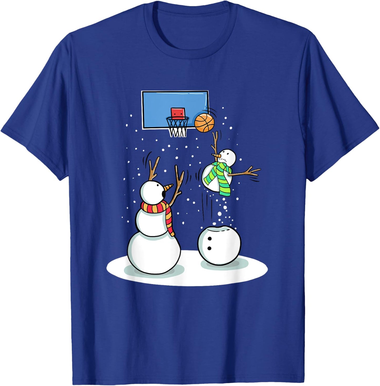 Christmas Snowman Basketball Gifts -Kids Black Basketball & Snowman Winter T-Shirt - T-Shirt | Royal