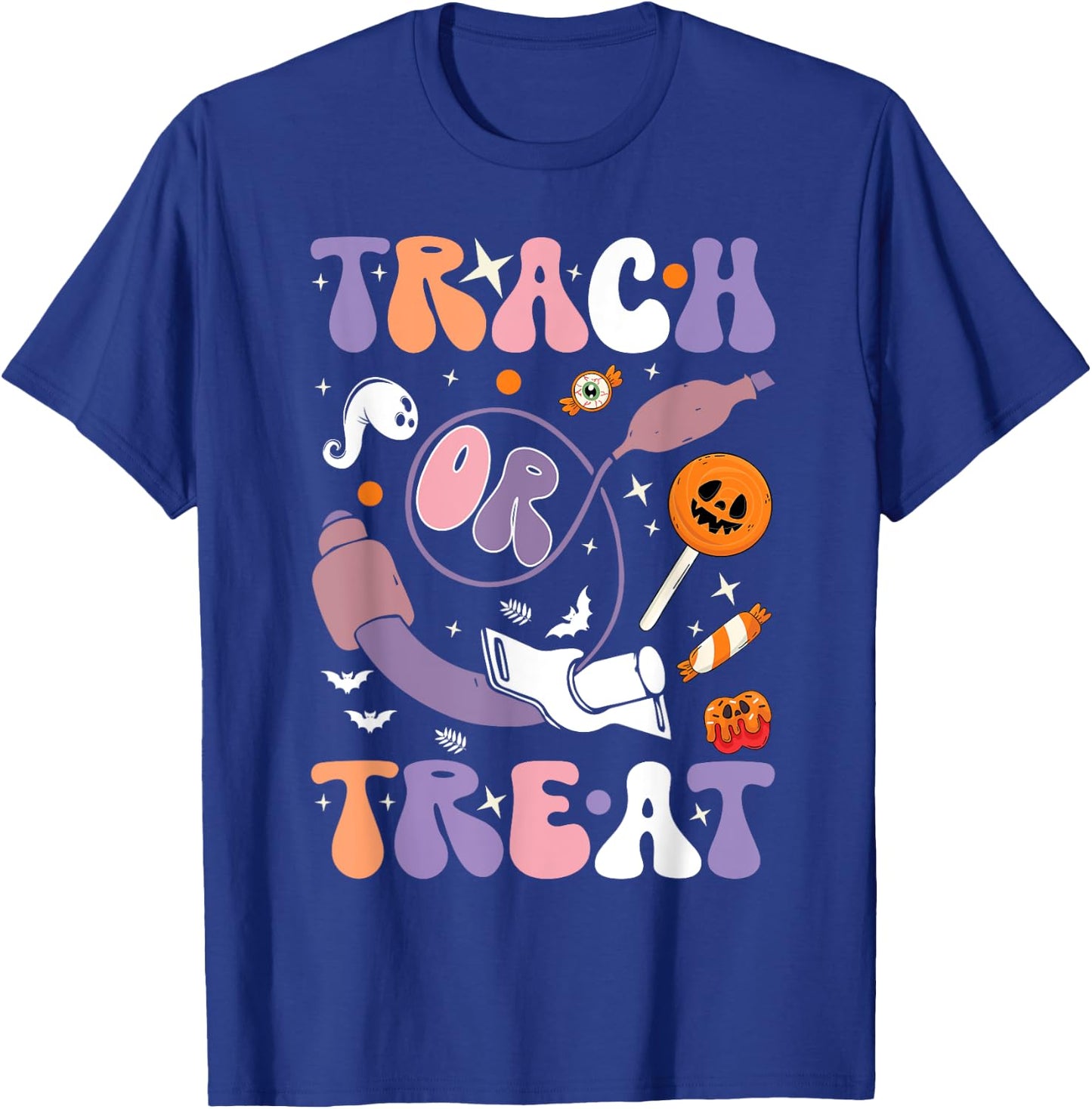 trach or treat nurse respiratory Therapist ICU RN Halloween T-Shirt - T-Shirt | Royal