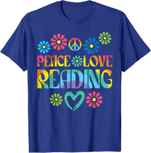 Peace Love Reading Tie Dye Book Lover Bookworm Librarian T-Shirt - T-Shirt | Royal