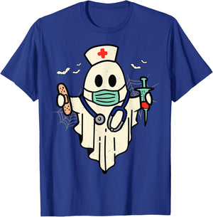 Halloween Nurse Nursing Funny Health Worker RN Ghost Nurse T-Shirt - T-Shirt | Royal