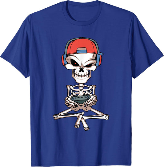 Funny Skeleton Skull Video Gamer Halloween Outfit Men Boys T-Shirt - T-Shirt | Royal