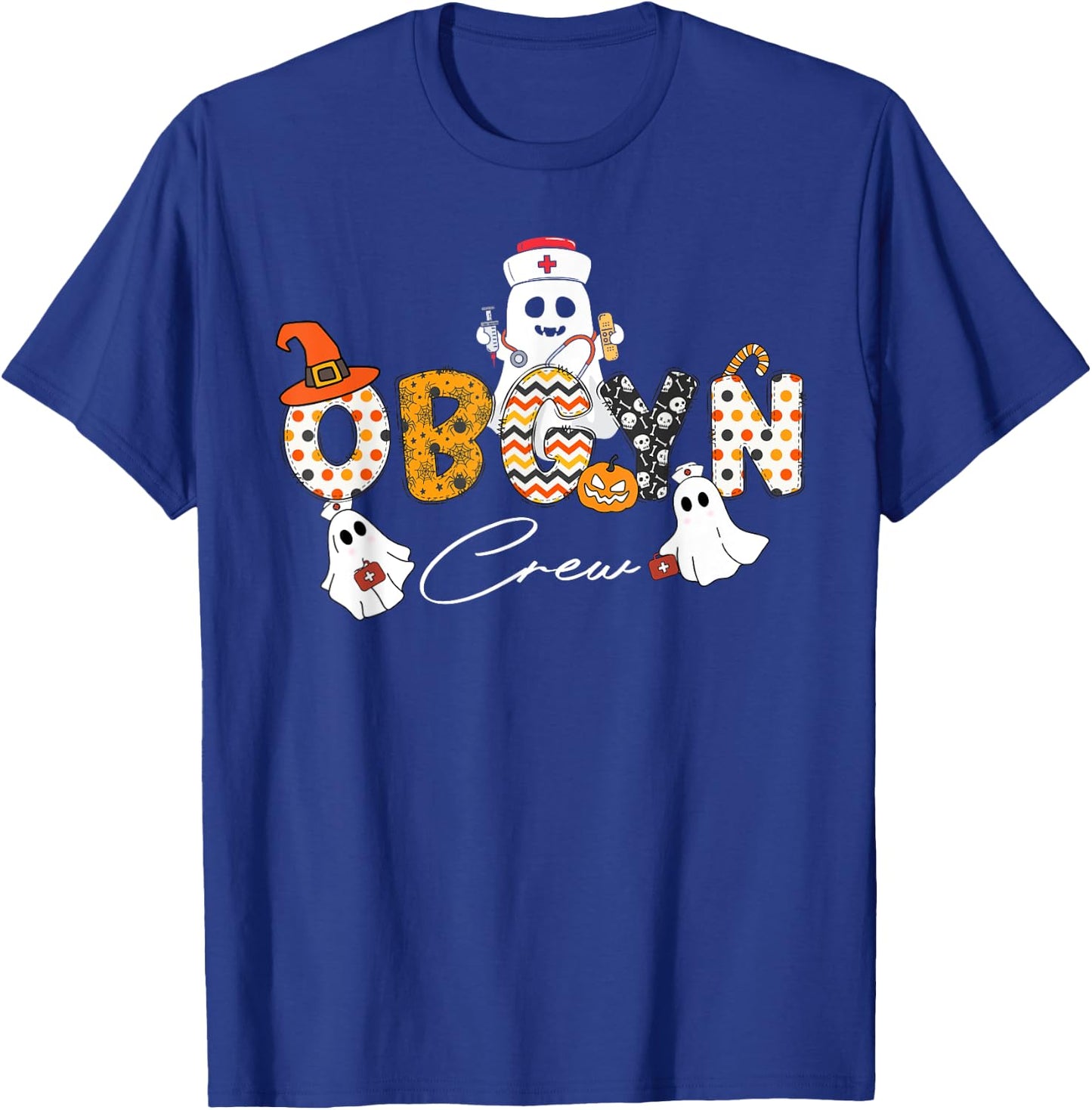 Halloween OBGYN Crew Ghost Obstetrics Nurse Squad Pumpkin T-Shirt - T-Shirt | Royal