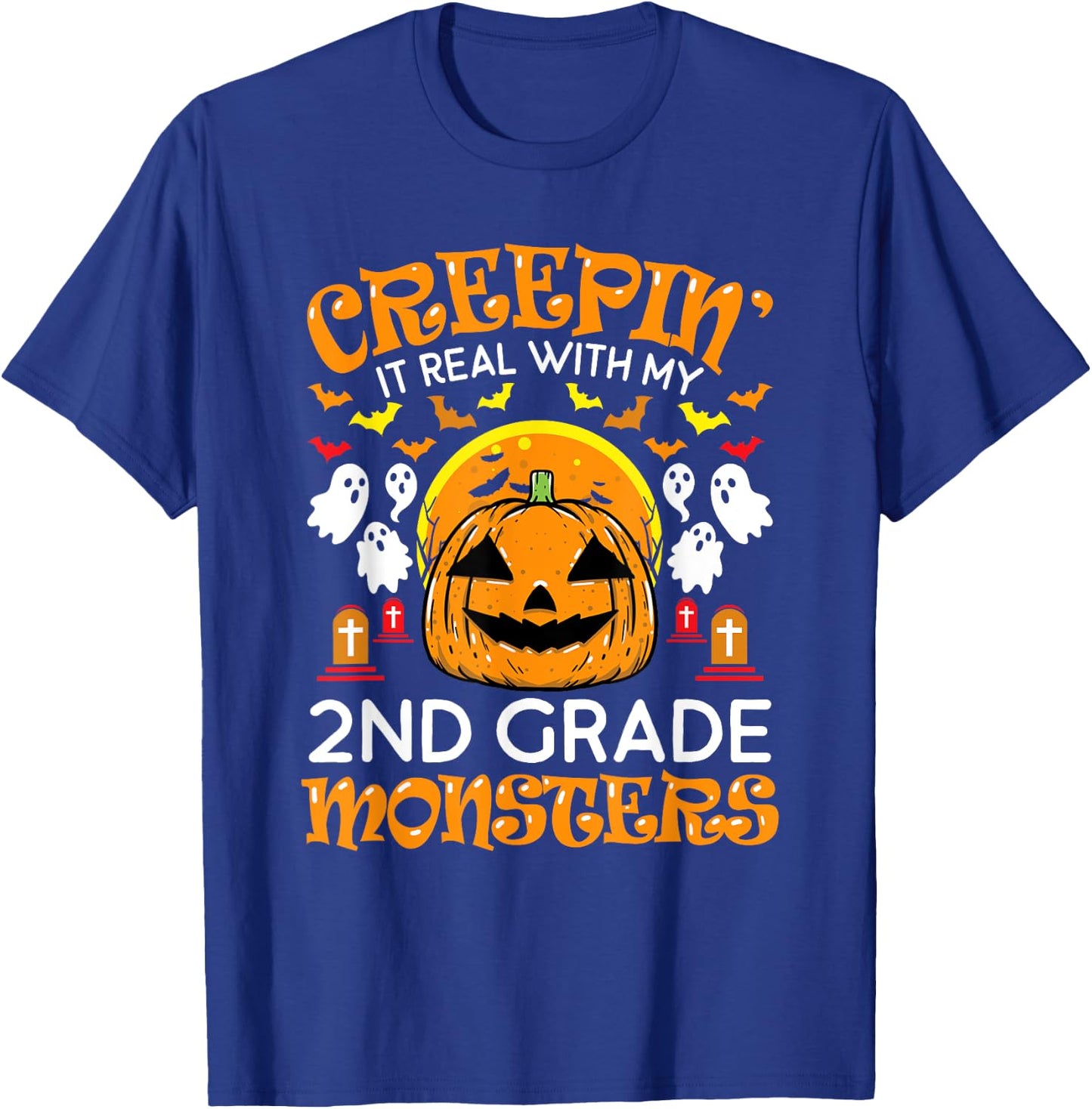 Creepin It Real with My 2nd Grade Monsters Halloween Teacher T-Shirt - T-Shirt | Royal