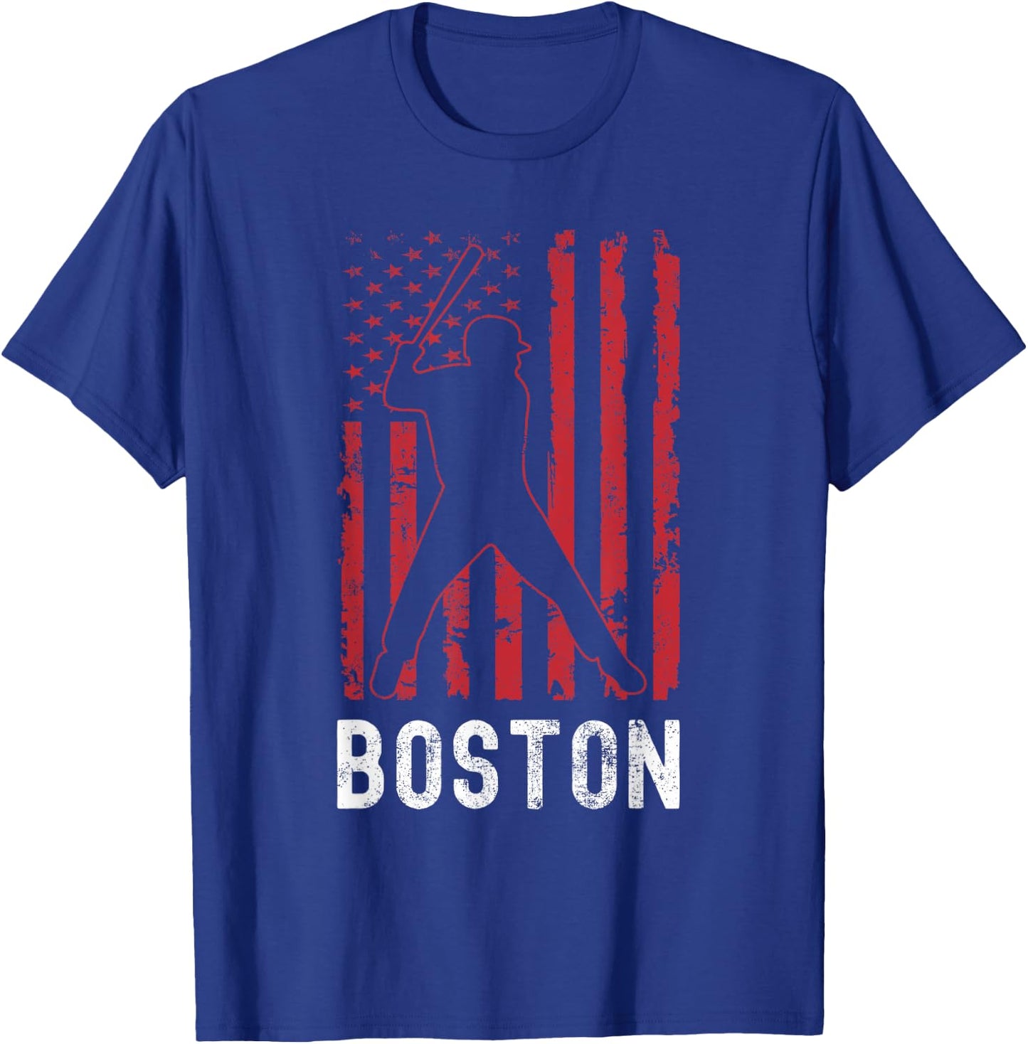 Boston Massachusetts American Flag Baseball Weathered T-Shirt - T-Shirt | Royal