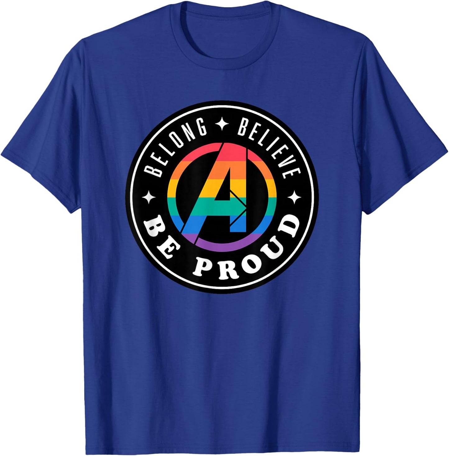 Marvel Pride Rainbow Avengers Logo Belong Believe Be Proud T-Shirt - T-Shirt | Royal