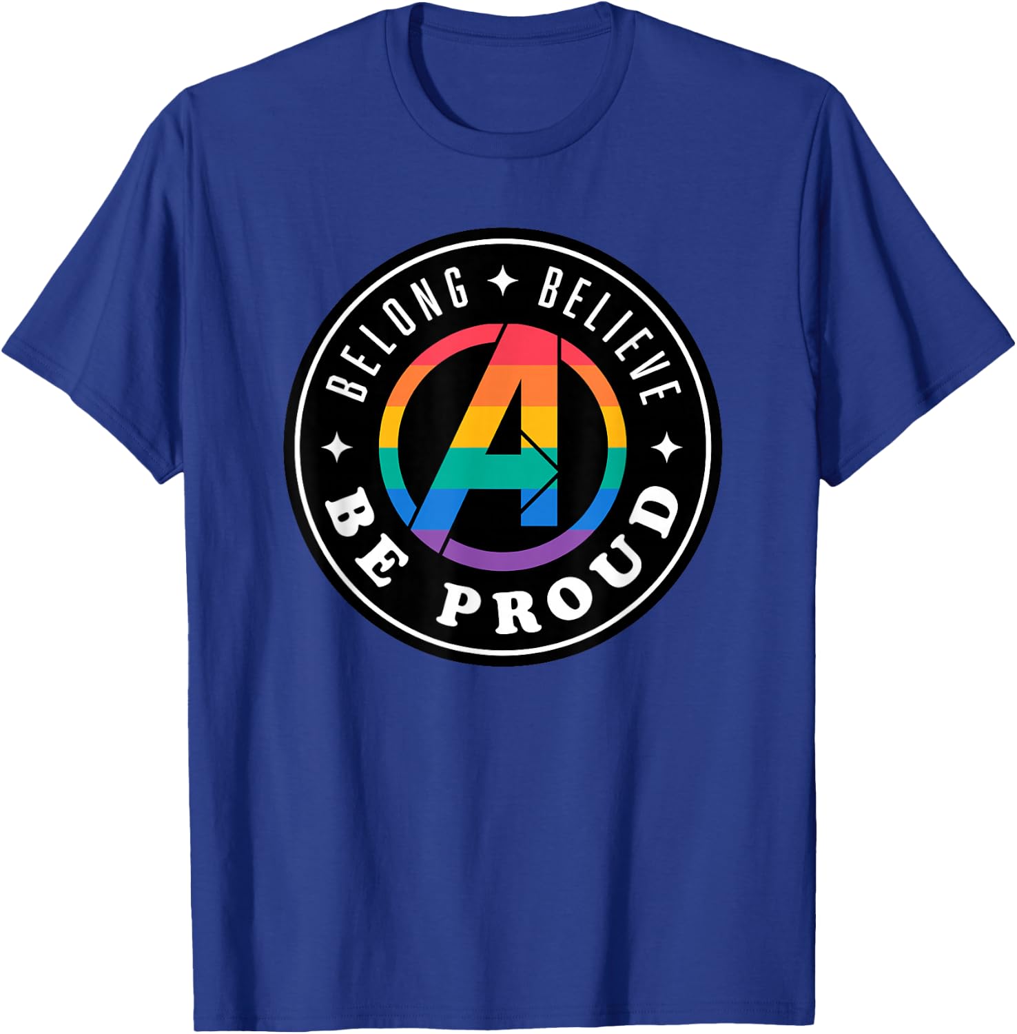 Marvel Pride Rainbow Avengers Logo Belong Believe Be Proud T-Shirt - T-Shirt | Royal