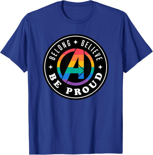 Marvel Pride Rainbow Avengers Logo Belong Believe Be Proud T-Shirt - T-Shirt | Royal