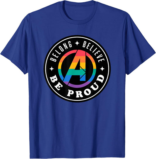 Marvel Pride Rainbow Avengers Logo Belong Believe Be Proud T-Shirt - T-Shirt | Royal