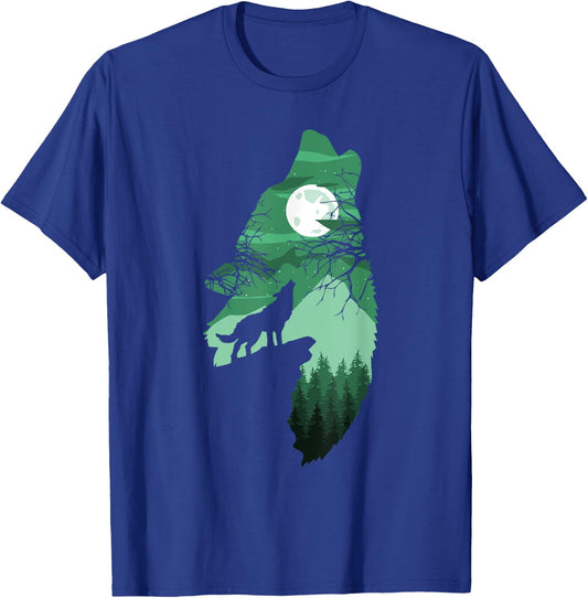 Howling Wolf with Full Moon Wolf Men Women Kids Boys T-Shirt - T-Shirt | Royal
