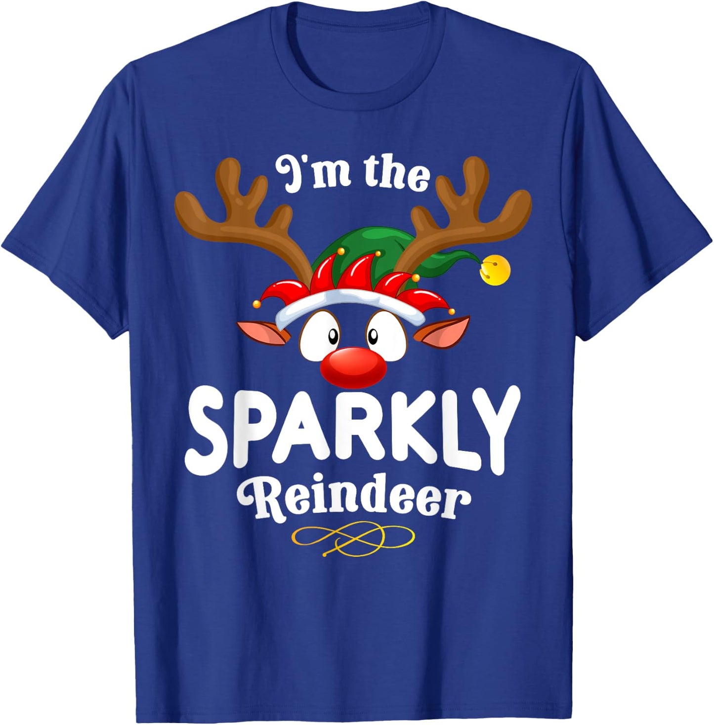 Christmas PJS Sparkly XMas Reindeer Matching T-Shirt - T-Shirt | Royal
