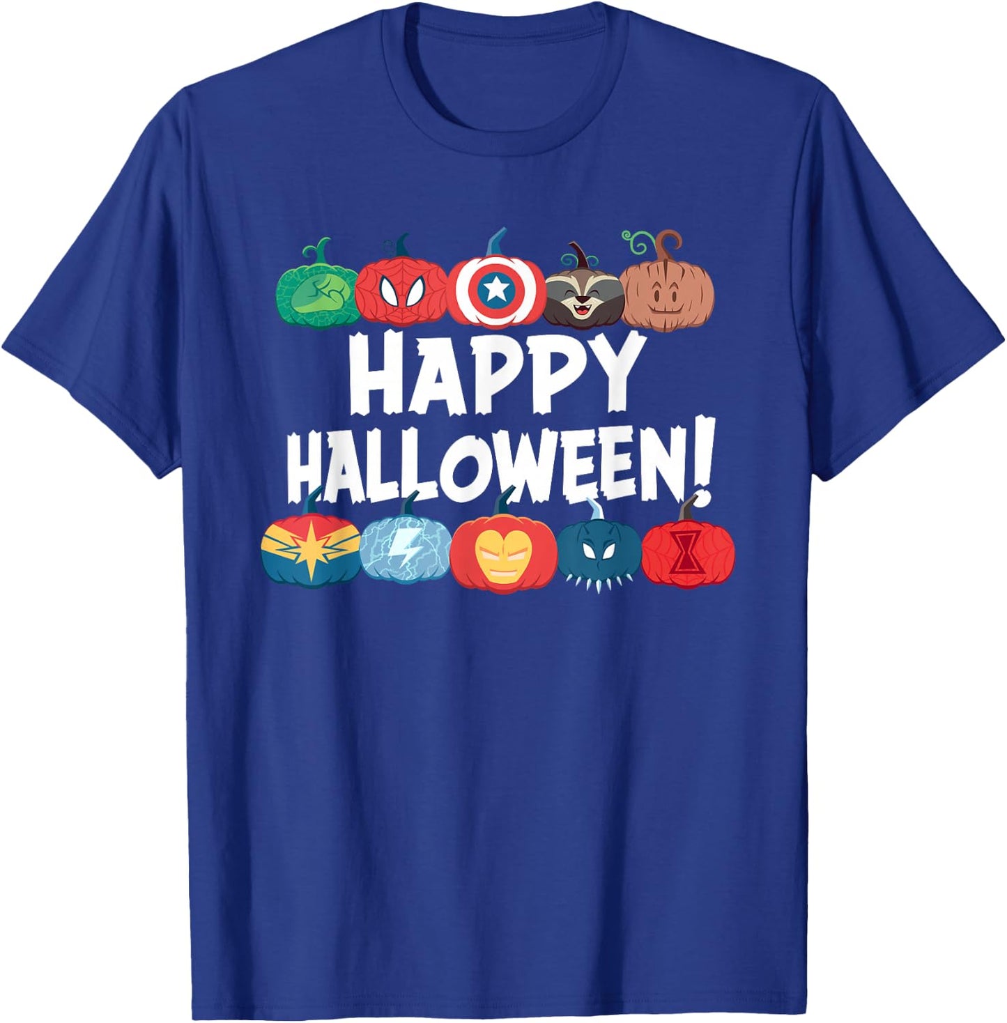 Marvel Super Heroes Decorated Pumpkins Happy Halloween! T-Shirt - T-Shirt | Royal