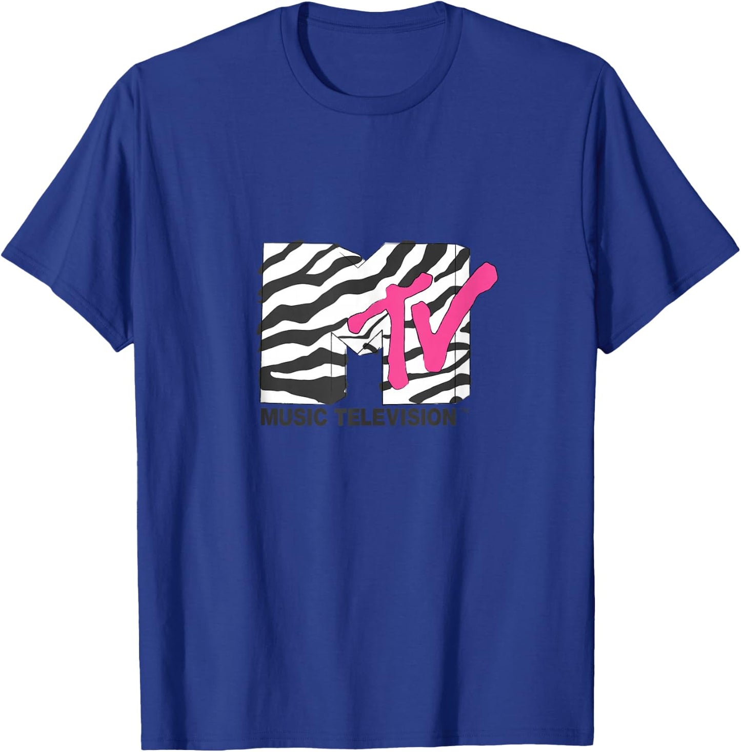 MTV Music Television Retro Eighties Neon Zebra Print Logo T-Shirt - T-Shirt | Royal