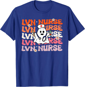 LVN Nurse Groovy Funny Halloween Ghost Nursing Costume T-Shirt - T-Shirt | Royal