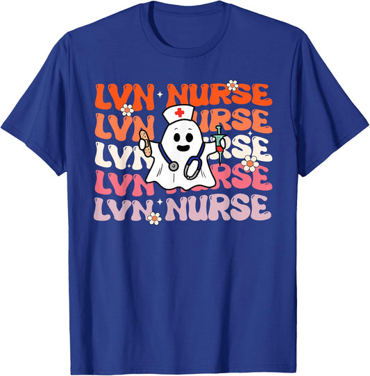LVN Nurse Groovy Funny Halloween Ghost Nursing Costume T-Shirt - T-Shirt | Royal