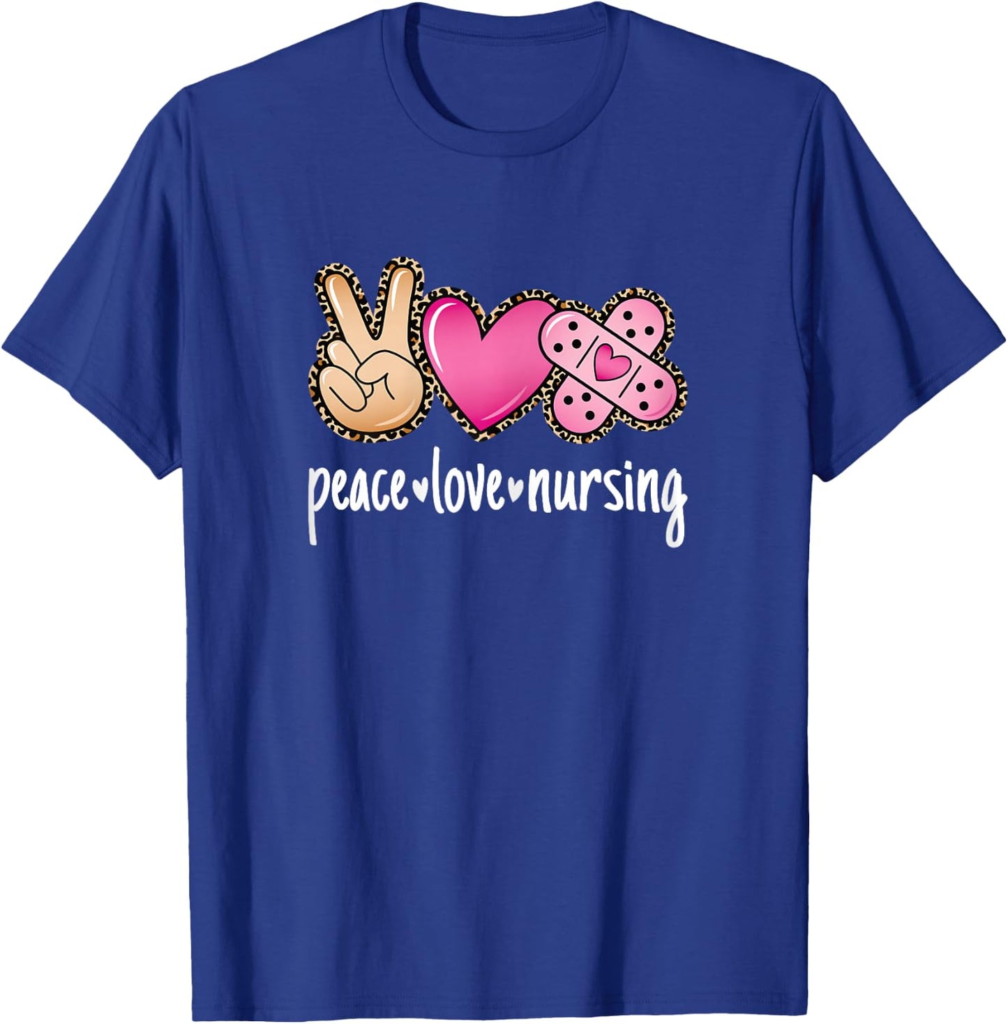 Peace Love Nursing Leopard Print Cute Nurse Women T-Shirt - T-Shirt | Royal