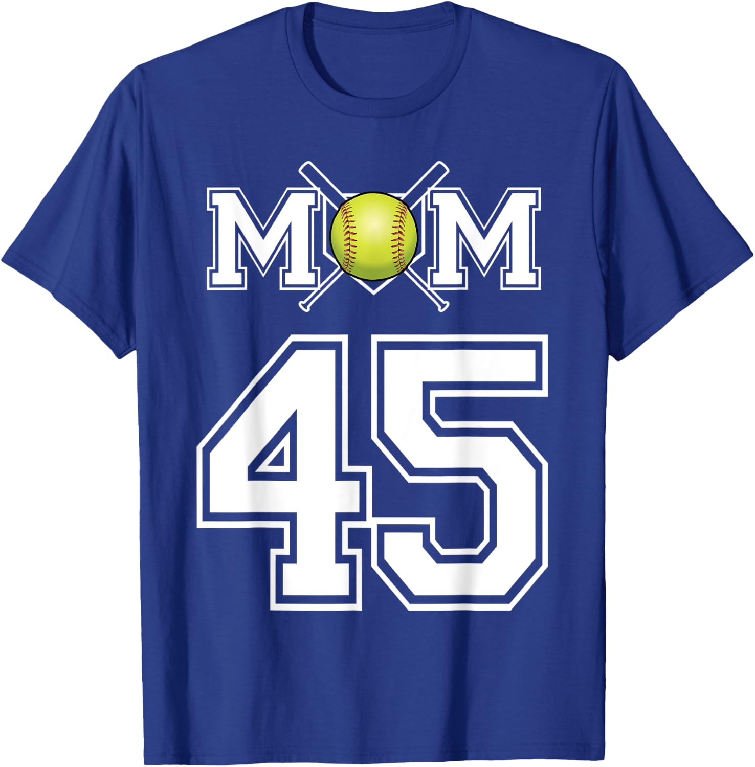 Number 45 Player Softball Mom Biggest Fan Wear T-Shirt - T-Shirt | Royal
