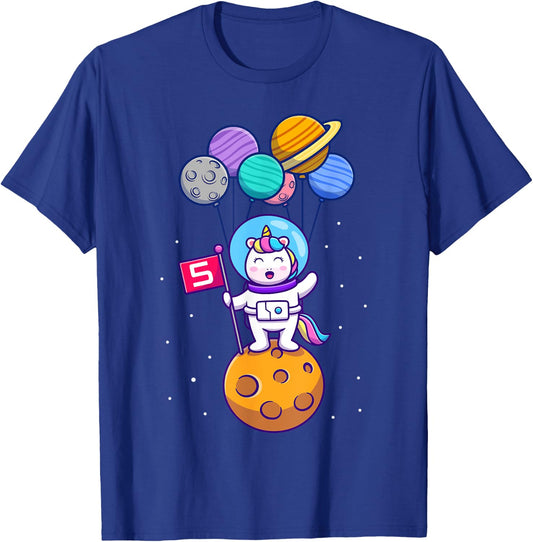 This Little Unicorn Astronaut is 5 for Birthday Girls T-Shirt - T-Shirt | Royal