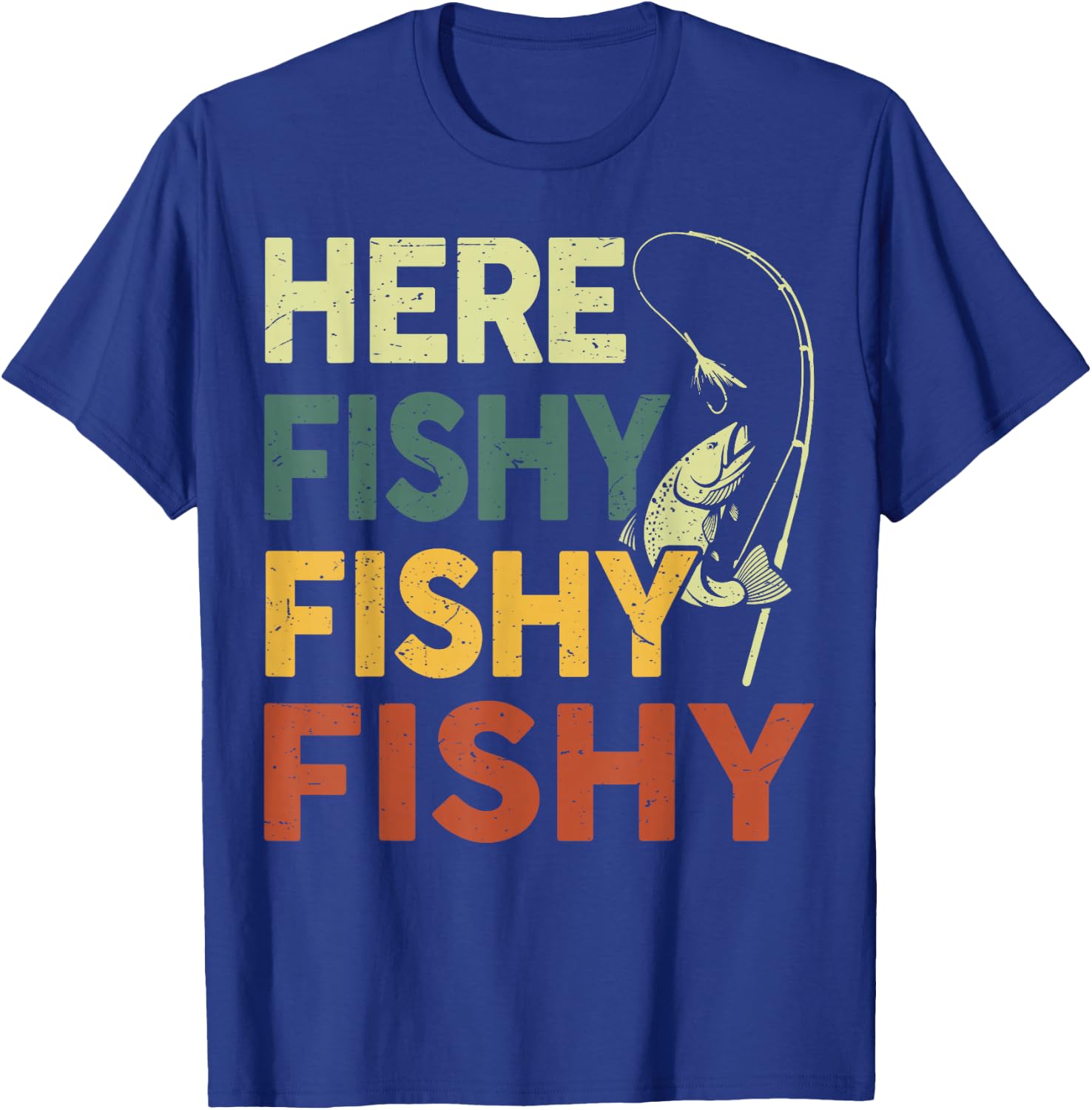 Here Fishy Fishing Shirt Bass Fish Dad Gift Funny Fisherman T-Shirt - T-Shirt | Royal