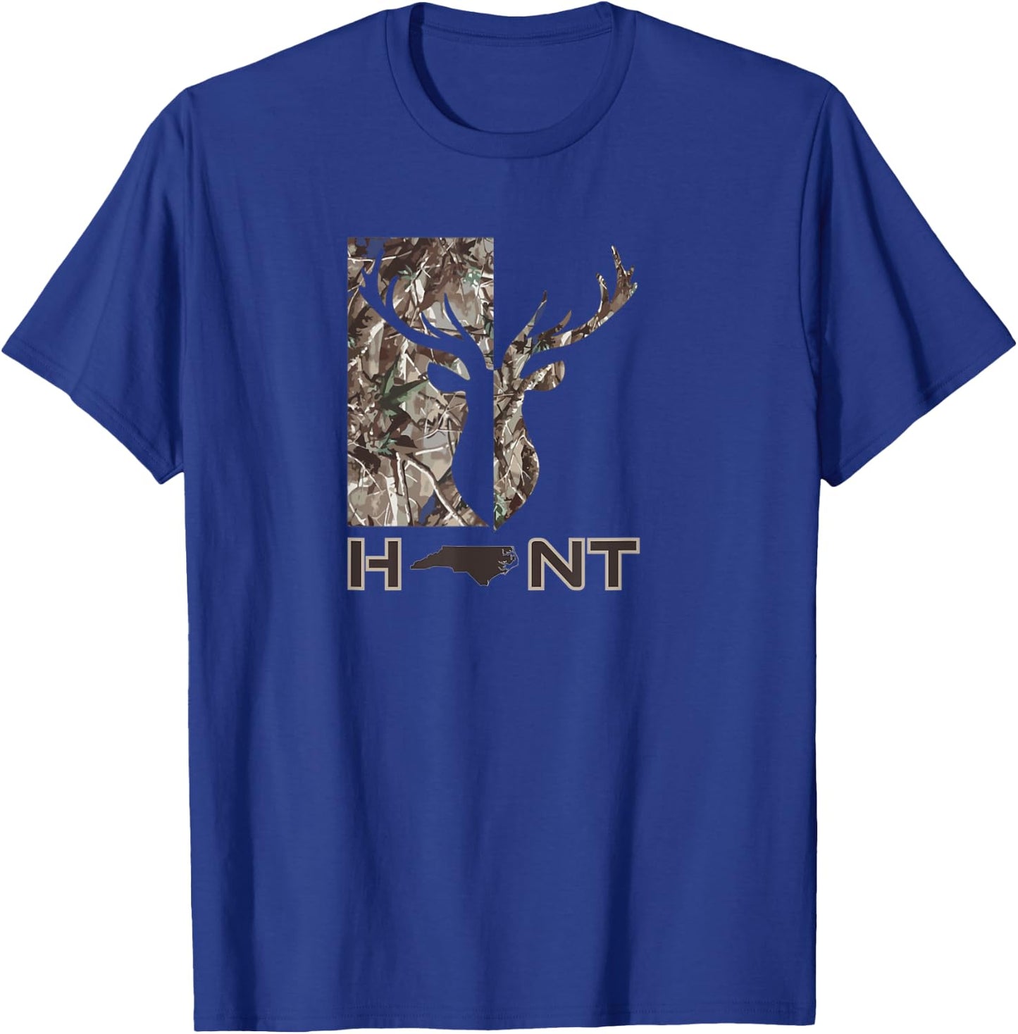 North Carolina Deer Hunting Season Camo NC Buck Silhouette T-Shirt - T-Shirt | Royal
