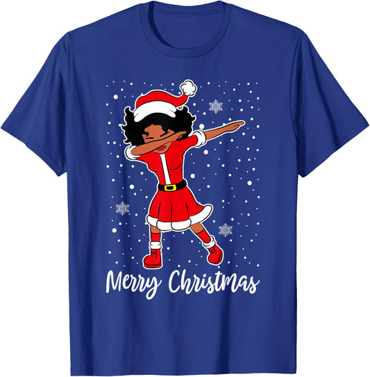 Dabbing Santa Black African American Girl Christmas Pajama T-Shirt - T-Shirt | Royal