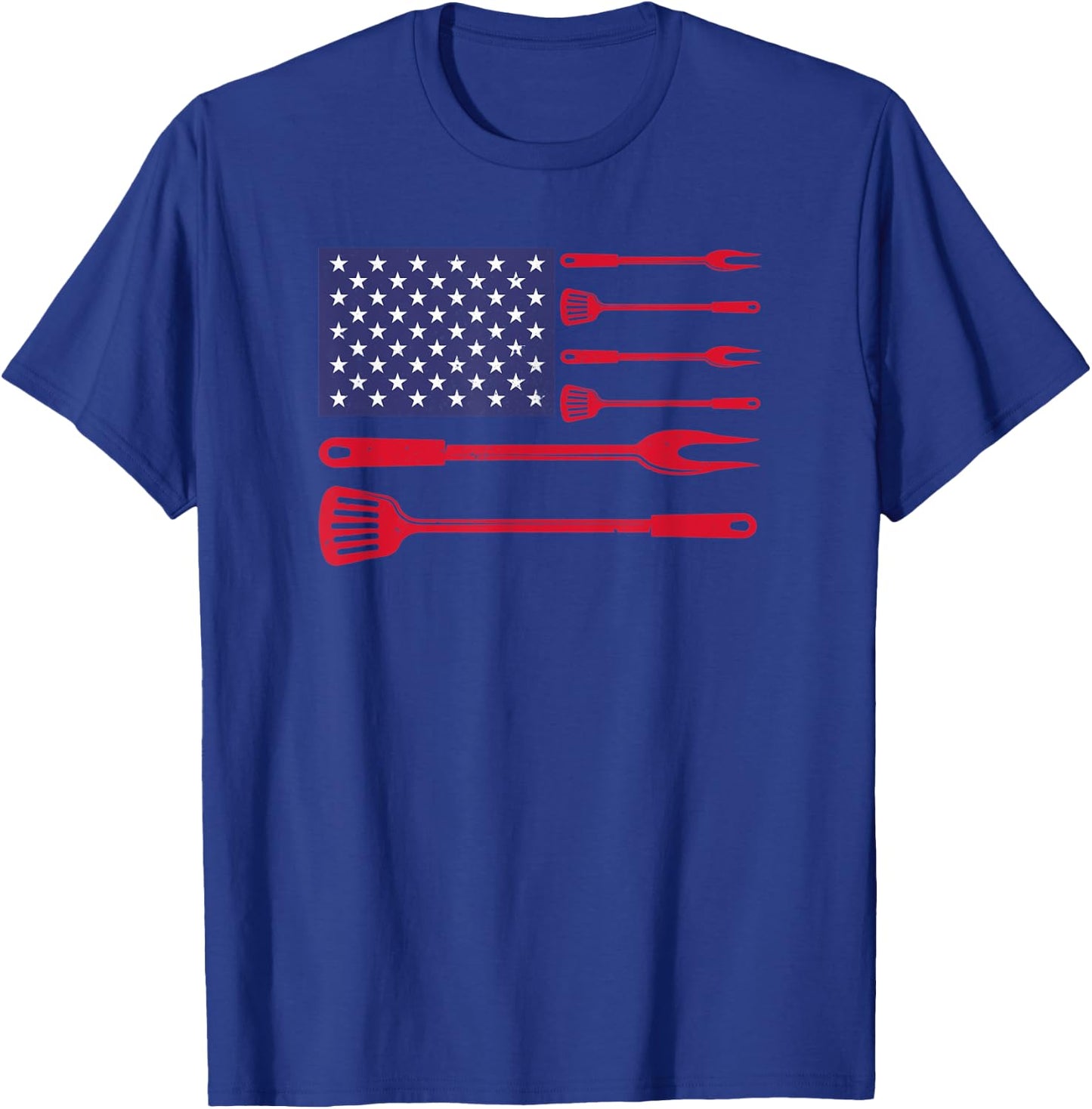 4th of July BBQ Grilling Utensil USA Patriotic American Flag Women Men T-Shirt - T-Shirt | Royal