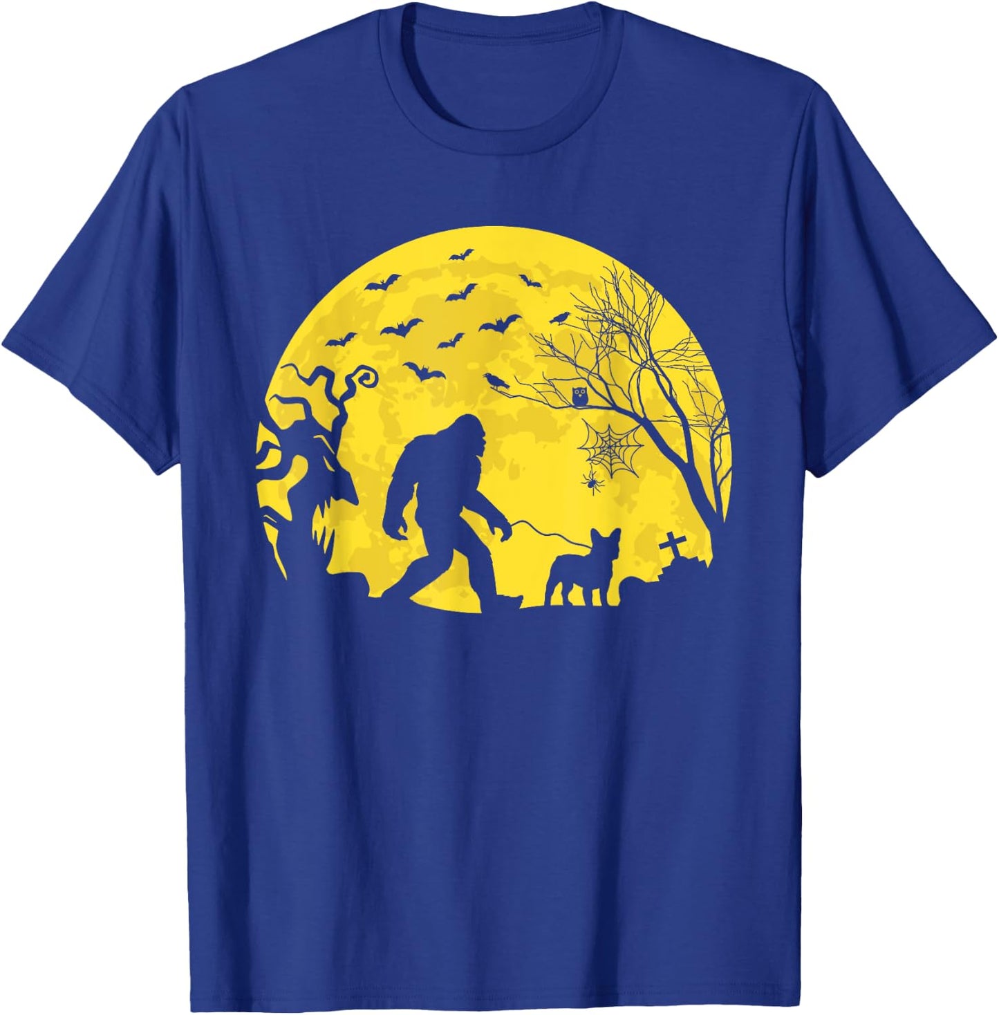 Halloween Bigfoot Walking French Bulldog T-Shirt - T-Shirt | Royal