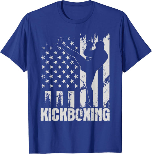Kickboxing - USA American Flag Kickboxer Combat Self Defense Women Kids Men T-Shirt - T-Shirt | Royal