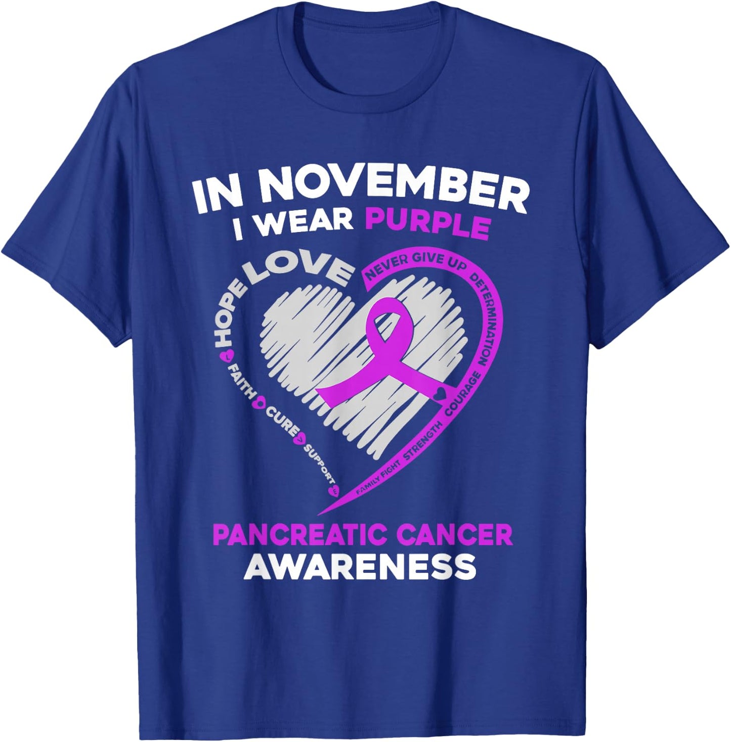 In November We Wear Purple Heart Pancreatic Cancer Awareness T-Shirt - T-Shirt | Royal