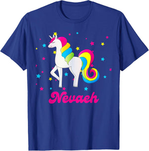 Cute Rainbow Unicorn Pink and Blue Personalized Nevaeh T-Shirt - T-Shirt | Royal