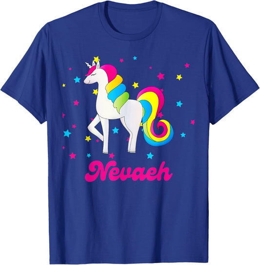Cute Rainbow Unicorn Pink and Blue Personalized Nevaeh T-Shirt - T-Shirt | Royal