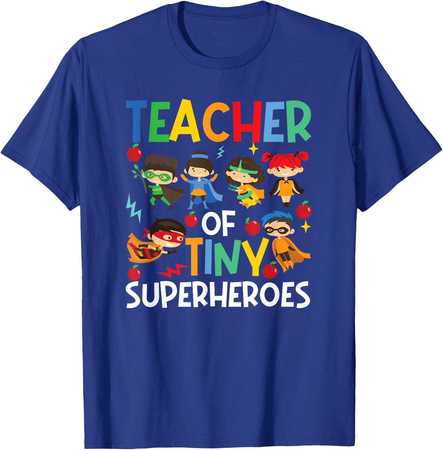 Teacher Of Tiny Superheroes Funny Teach 100th Day Of School Men Women Girls Kids T-Shirt - T-Shirt | Royal