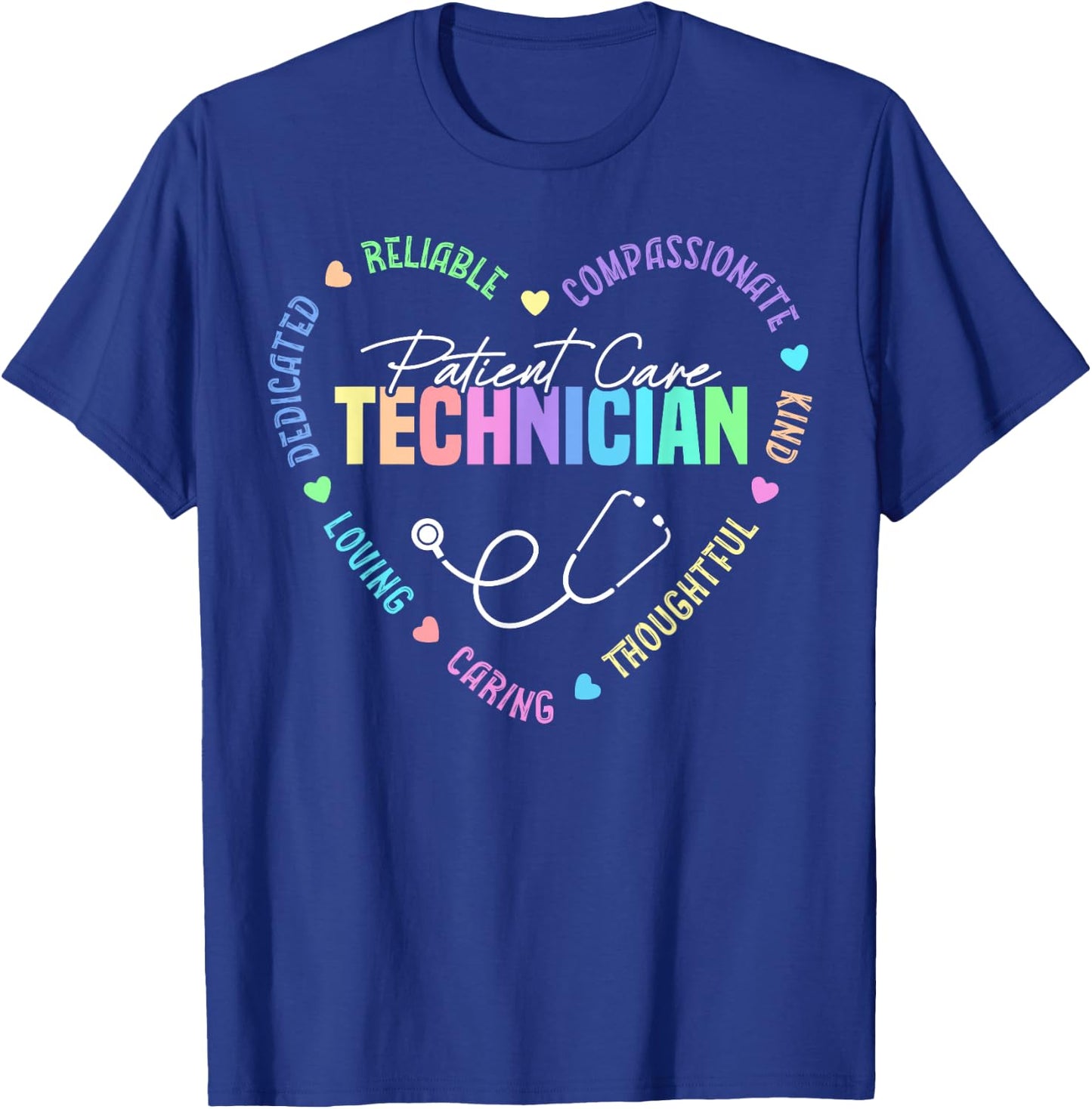 Patient Care Technician Heart Stethoscope PCT T-Shirt - T-Shirt | Royal