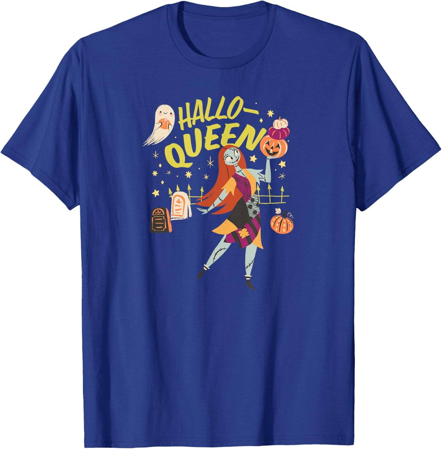 Amazon Essentials Men's Nightmare Before Christmas Halloween Sally Hallo-Queen , Black Graphic Print, Small T-Shirt - T-Shirt | Royal
