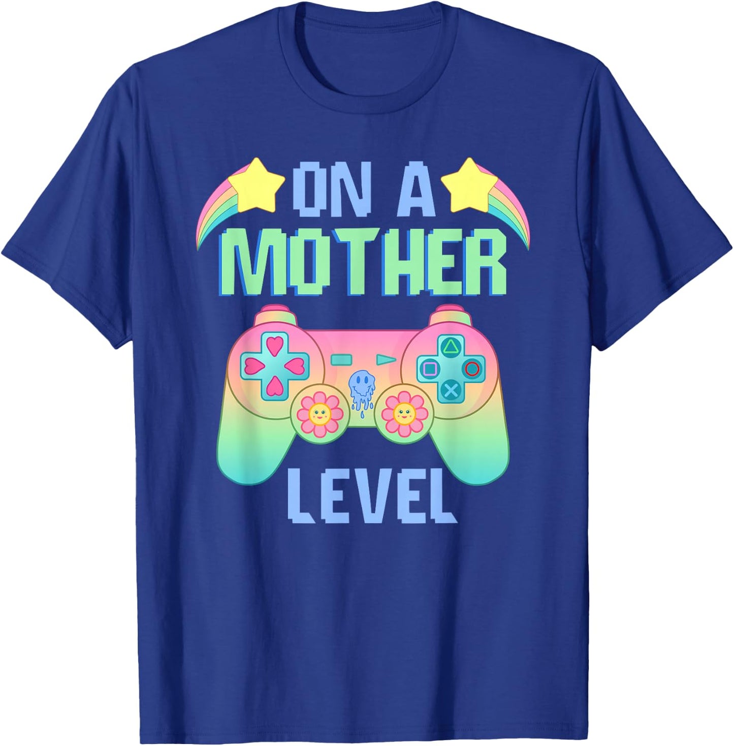 Funny Mothers Day On A Mother Level Gamer Mom Retro Gaming T-Shirt - T-Shirt | Royal