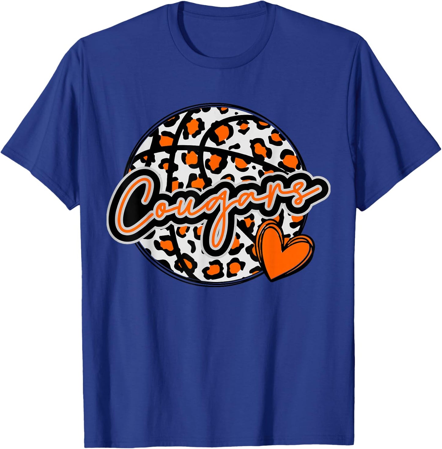 Leopard Cheetah Basketball COUGARS Orange Spirit Game T-Shirt - T-Shirt | Royal