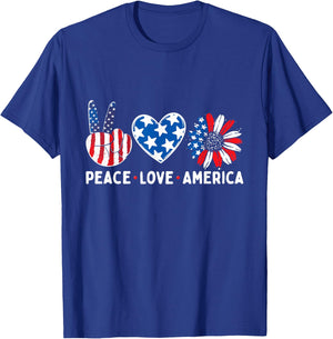 Peace Love America USA American Flag Patriotic 4th of July T-Shirt - T-Shirt | Royal