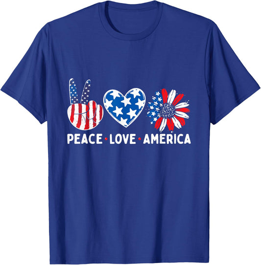 Peace Love America USA American Flag Patriotic 4th of July T-Shirt - T-Shirt | Royal