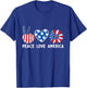 Peace Love America USA American Flag Patriotic 4th of July T-Shirt - T-Shirt | Royal